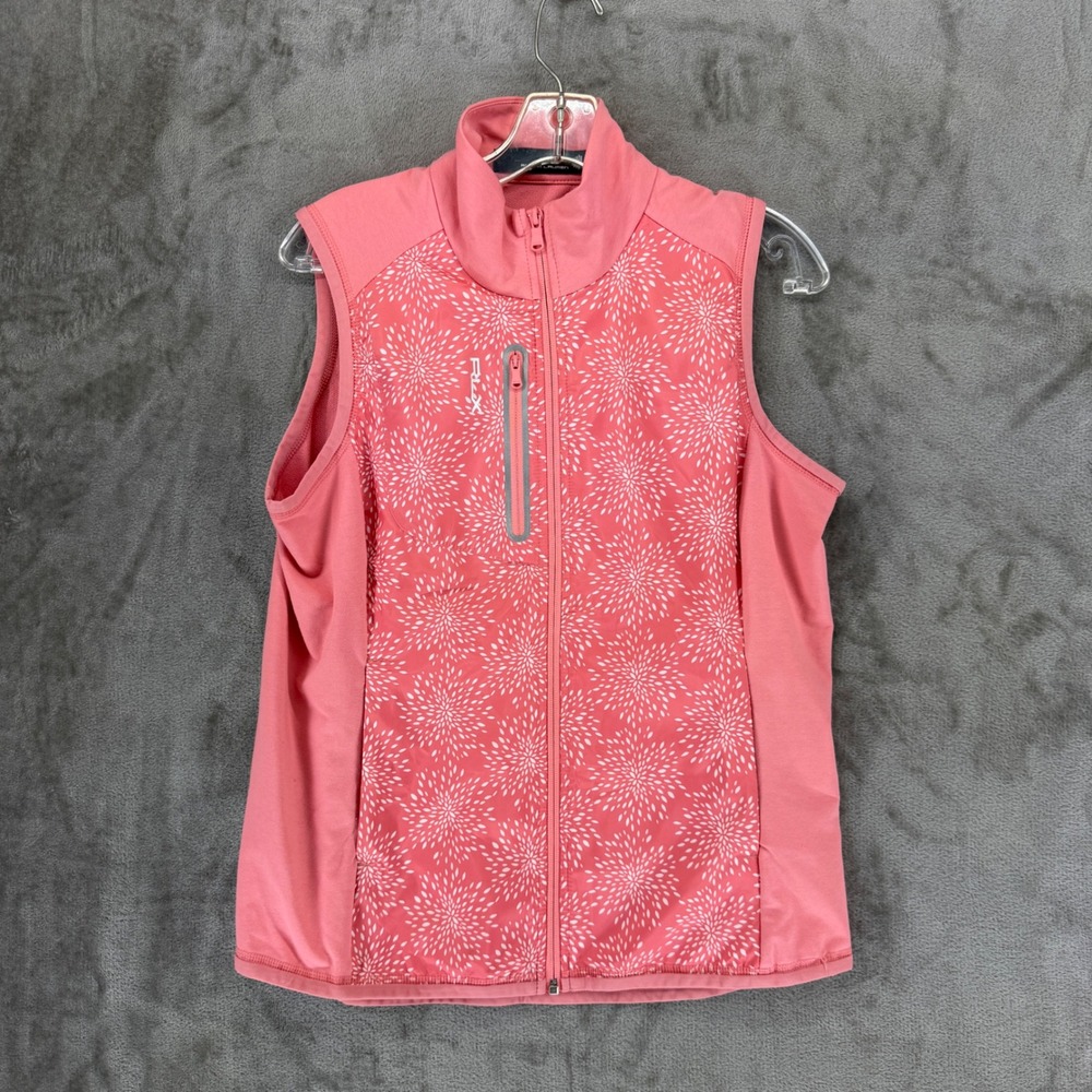 RLX Ralph Lauren Womens Pink Sunburst Print Full Zip Golf Vest Size M Mock Neck‎